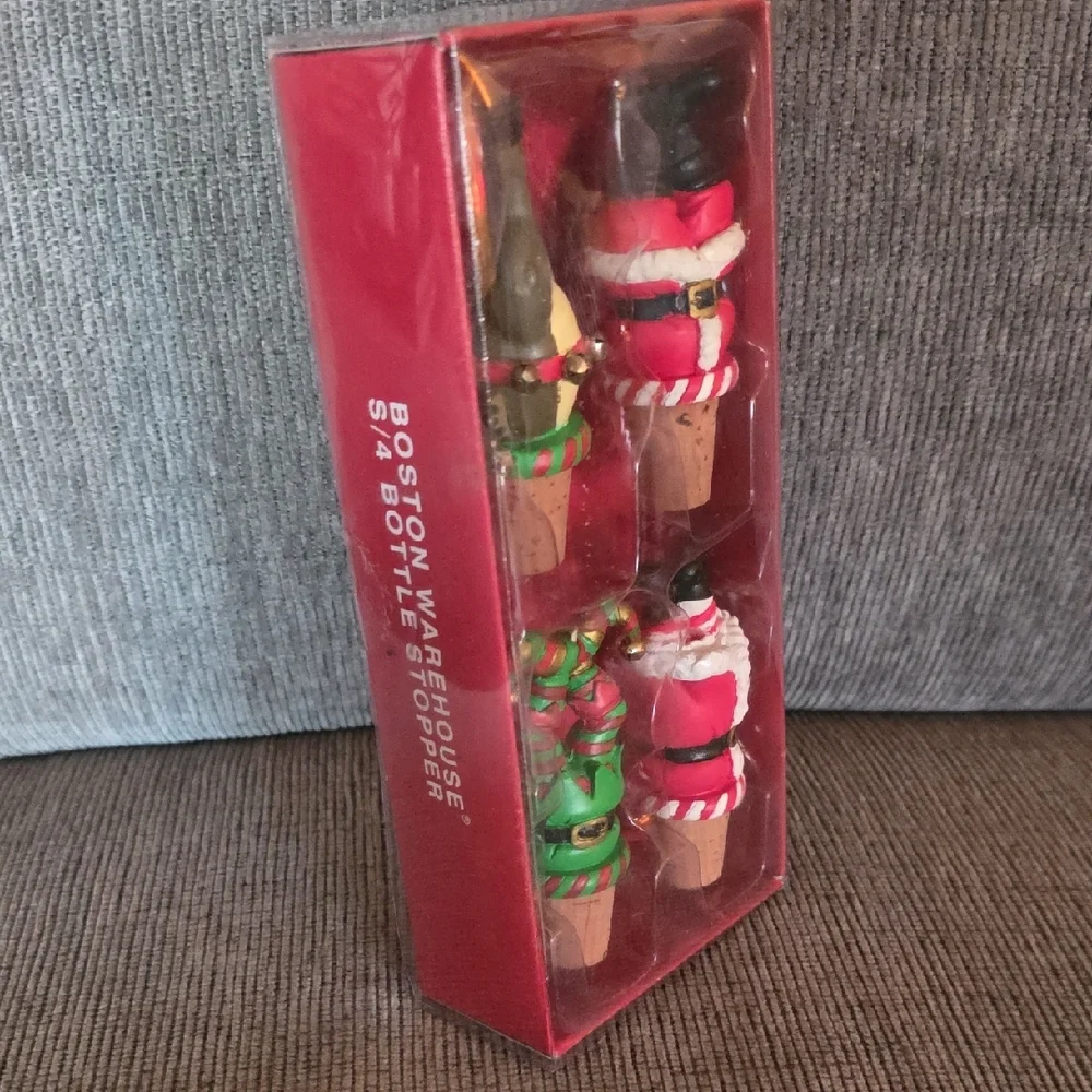 Festive Christmas Wine Stoppers By Boston‎ Warehouse, Set Of Four, New